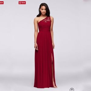 Long one shoulder lace bridesmaid dress f17063